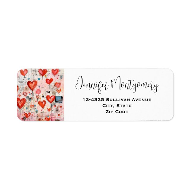 Red Hearts Whimsical Love Pattern Address (Front)