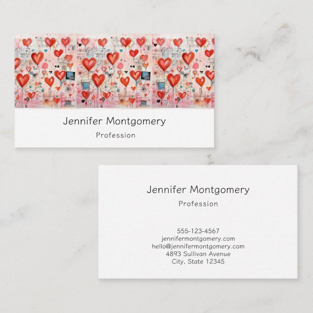 Red Hearts Whimsical Love Pattern Business Card (Front/Back)