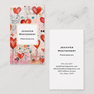 Red Hearts Whimsical Love Pattern Business Card