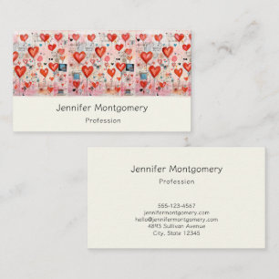 Red Hearts Whimsical Love Pattern Business Card