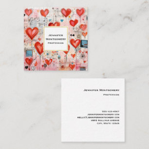 Red Hearts Whimsical Love Pattern Square Business Card