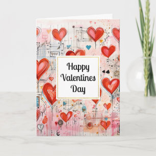 Red Hearts Whimsical Love Pattern Valentine's Day Card