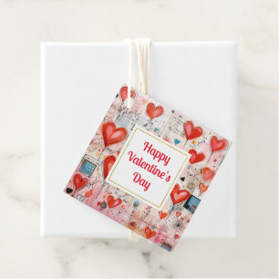 Red Hearts Whimsical Love Pattern Valentine's Day Favour Tags