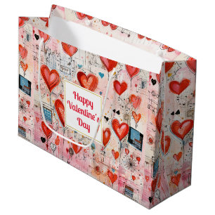 Red Hearts Whimsical Love Pattern Valentine's Day Large Gift Bag