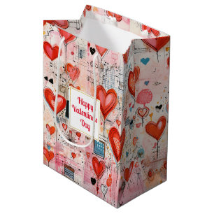 Red Hearts Whimsical Love Pattern Valentine's Day Medium Gift Bag