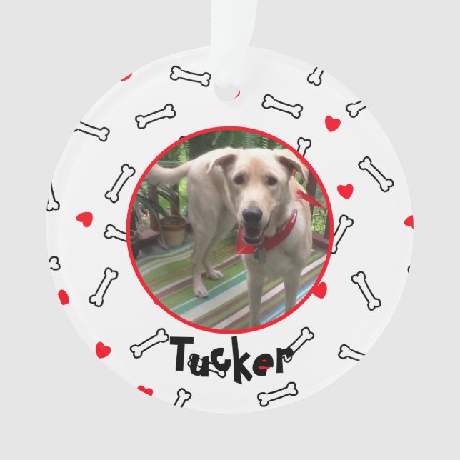 Red Hearts White Bones Dog Photo  Ornament (Front)