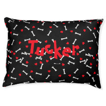 Red Hearts White Bones Personalised Dog Bed