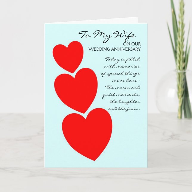 Red Hearts Wife Personalised Wedding Anniversary Card (Front)