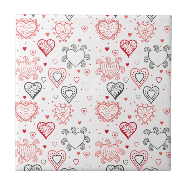 Red Hearts with Black Accents Pattern Tile (Front)