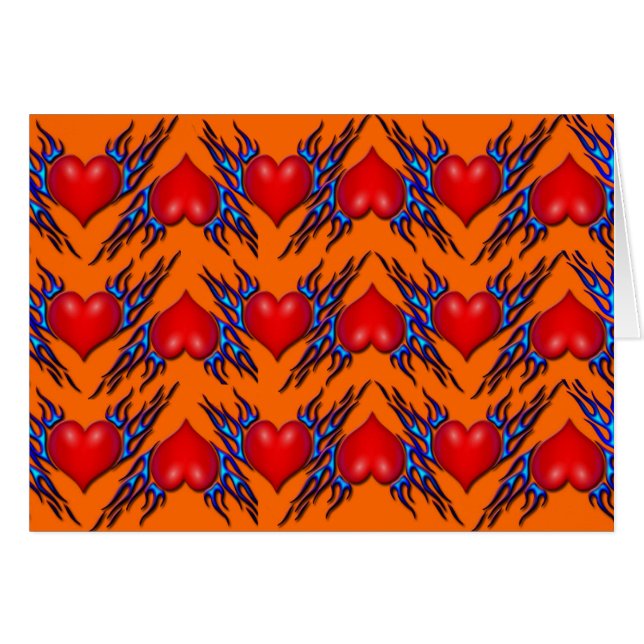 Red Hearts with Blue Flame in Pattern Card (Front Horizontal)