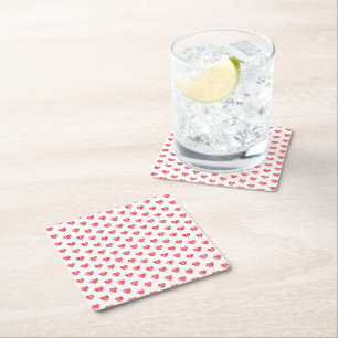 Red Hearts With Little Hearts Square Paper Coaster