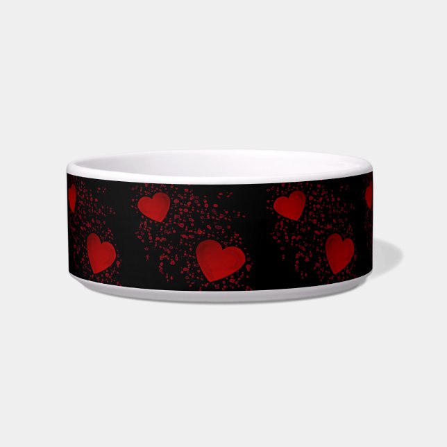 Red Hearts with Sparkles and Dots Pattern Bowl (Front)