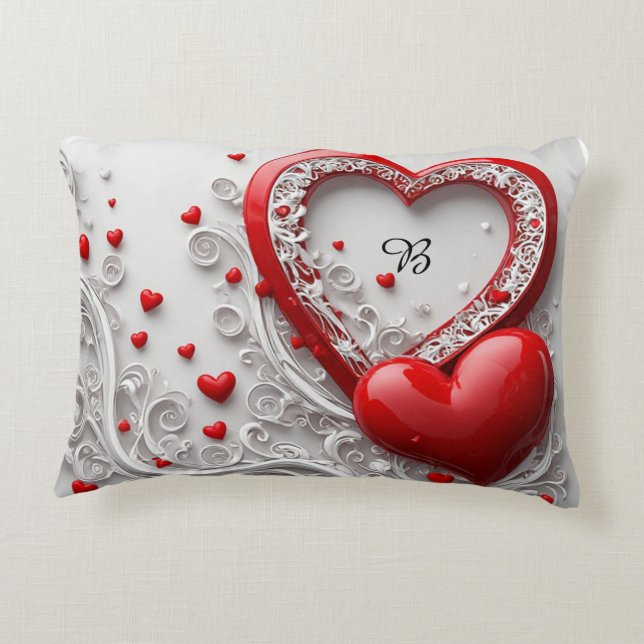 Red Hearts With White Scroll Frame Love Decor 💖 Decorative Cushion (Back)