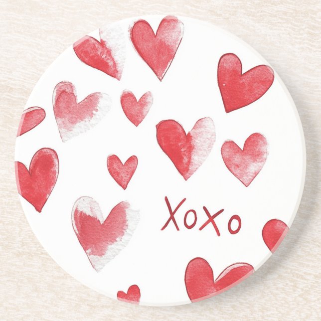 Red Hearts XOXO Coaster (Front)