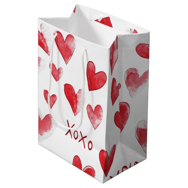 Red Hearts XOXO Love Medium Gift Bag (Front Angled)