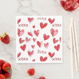 Red Hearts XOXO Love Napkin