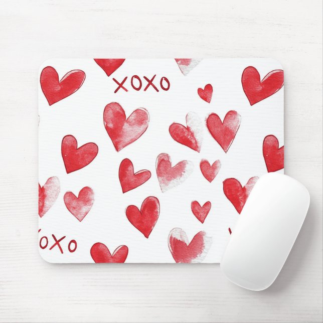 Red Hearts XOXO Mouse Mat (With Mouse)