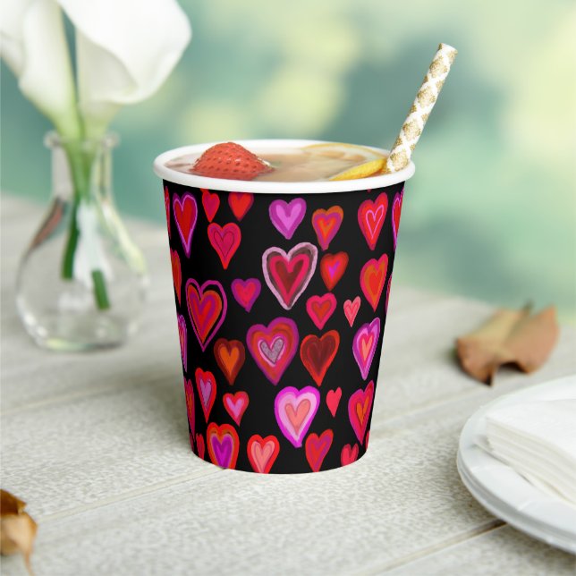 Red hearty design paper cups (Insitu)
