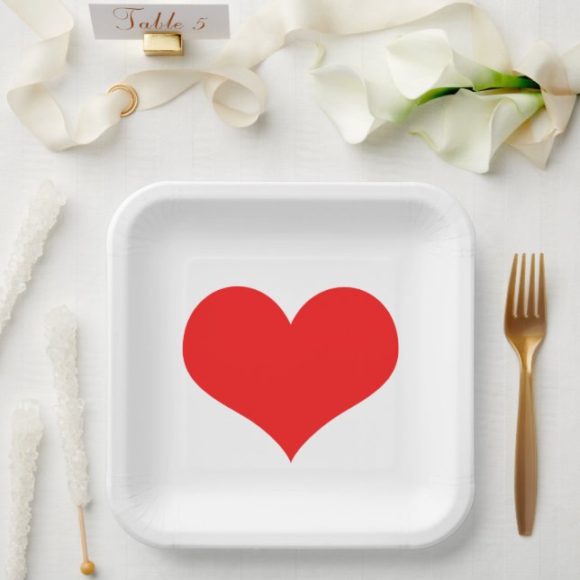 Red Heat Weddings Birthdays Baby Shower White Cute Paper Plate (Wedding)