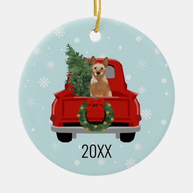 Red Heeler dog christmas holiday Ceramic Tree Decoration (Front)