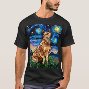 Red Heeler Starry Night Cattle Dog Colourful Art b T-Shirt