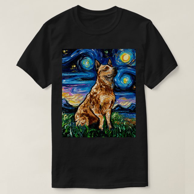 Red Heeler Starry Night Impressionist Cattle Dog A T-Shirt (Design Front)
