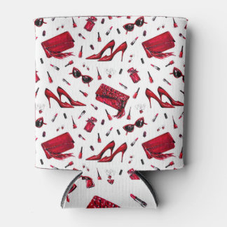 Red heels, fashion accessories pattern. can cooler