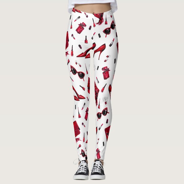 Red heels, fashion accessories pattern. leggings (Front)