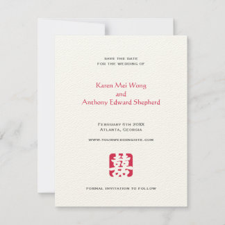 Red hei Asian wedding save the date announcement