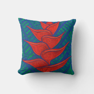 Red Heliconia Tropical Flower Abstract Floral Art Cushion
