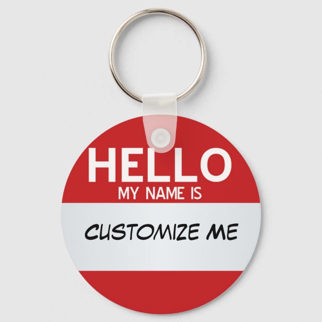 Red Hello My Name Is ... Customisable Key Ring (Front)