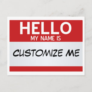Red Hello My Name Is ... Customisable Postcard
