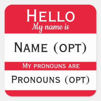 Red Hello Pronouns Square Sticker