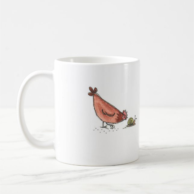 Red Hen and Snail Friend mug (Left)