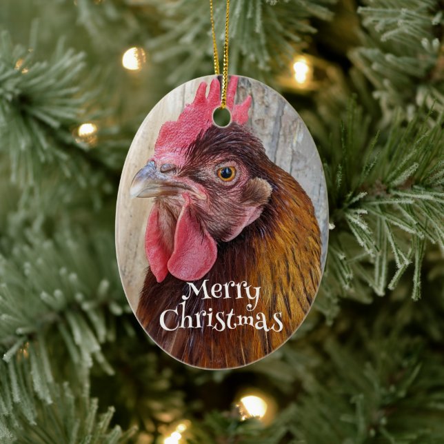 Red Hen Chicken Photo Holiday Ceramic Tree Decoration (Tree)