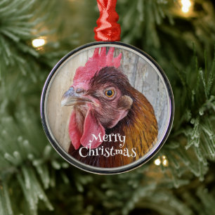 Red Hen Chicken Photo Holiday Metal Tree Decoration