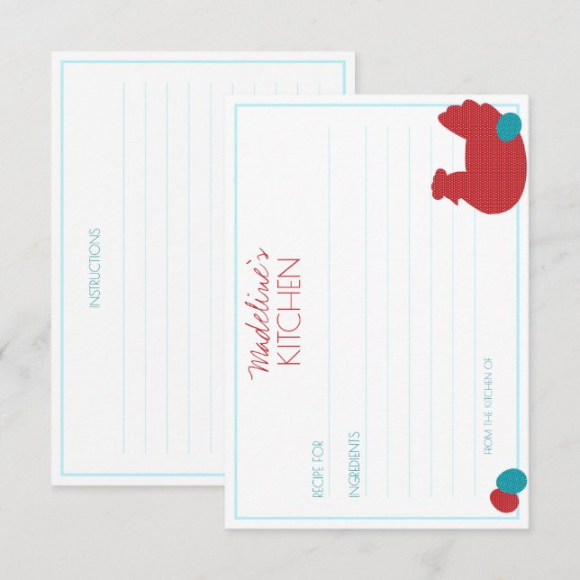 red hen COUNTRY KITCHEN bridal shower RECIPE Enclosure Card (Front/Back)