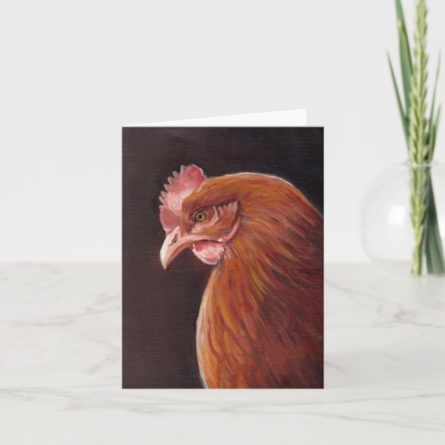 Red Hen Profile Bird Art Note Card (Front)