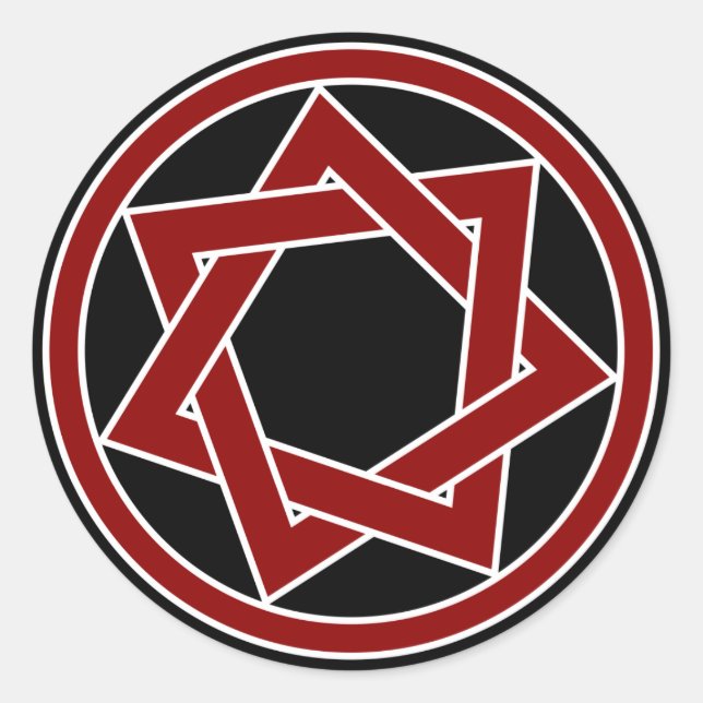 Red Heptagram on Black Classic Round Sticker (Front)