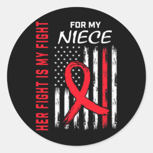 Red Her Fight Niece Heart Disease Awareness Us Fla Classic Round Sticker