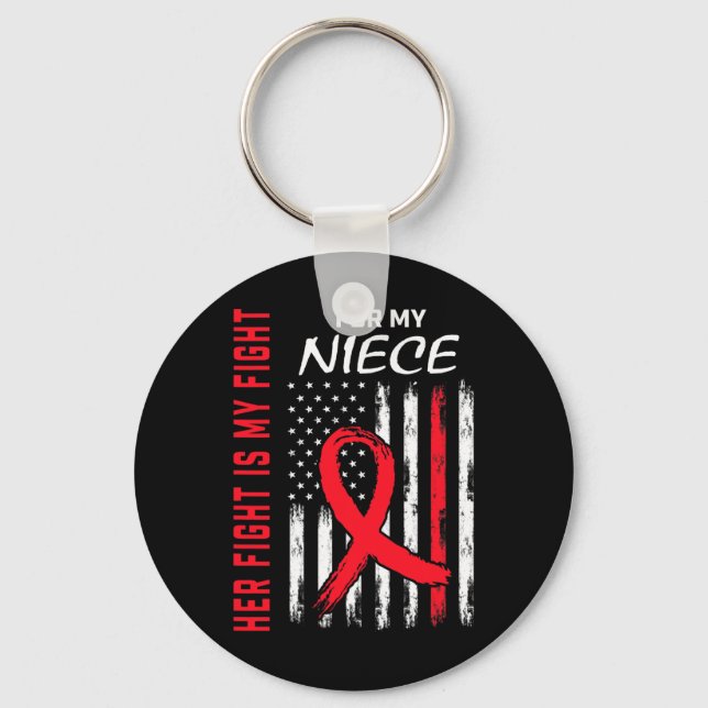 Red Her Fight Niece Heart Disease Awareness Us Fla Key Ring (Front)