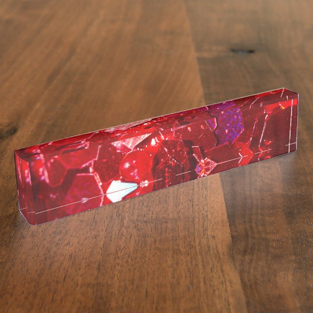 Red hexagon abstract shiny glitter pattern nameplate (Side)