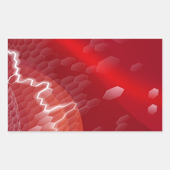Red hexagons business background rectangular sticker (Front)