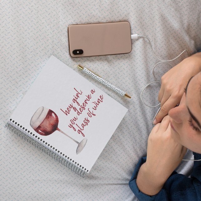Red Hey Girl You Deserve A Glass Of Wine Quote Notebook (Creator Uploaded)