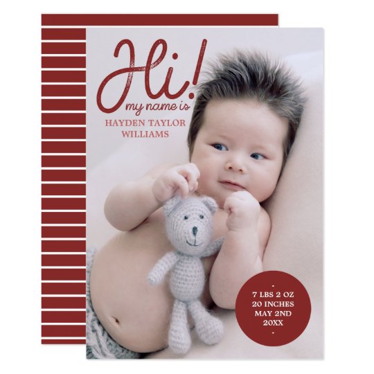 Red Hi! Overlay Photo Baby Announcement