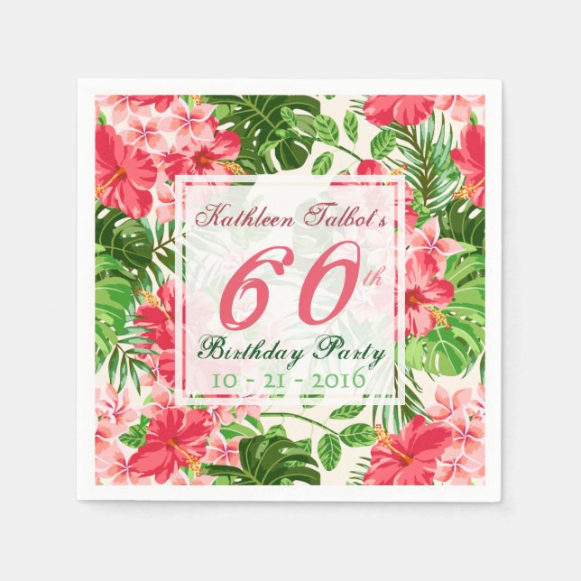 Red Hibiscus 60th Birthday Party Paper Napkin (Front)