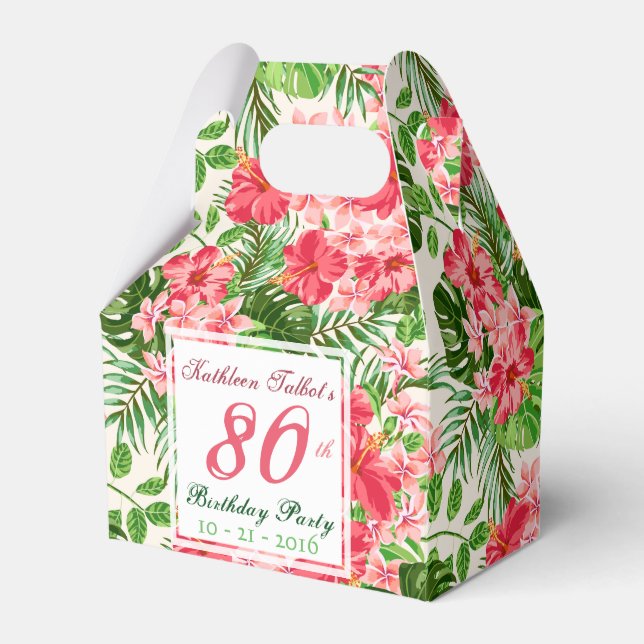 Red Hibiscus 80th Birthday Party Favour Box (Front Side)