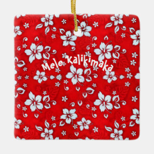 Red Hibiscus Aloha Shirt Square Ornament