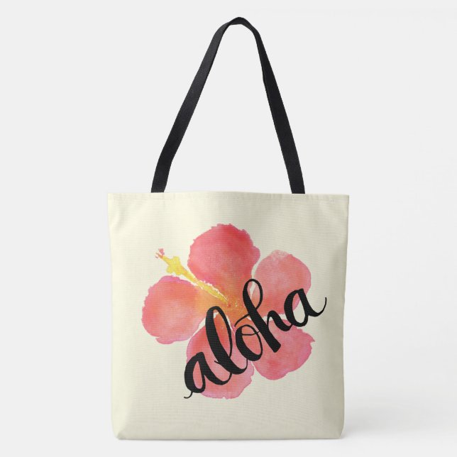 Red Hibiscus Aloha Tote Bag (Front)