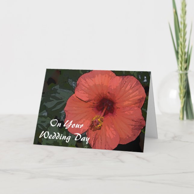 Red Hibiscus Blended Family Wedding Card (Front)